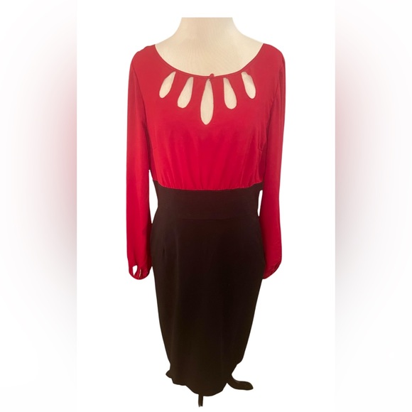 White House Black Market Dresses & Skirts - White House Black Market | Red and Black dress with scalloped neckline & sleeves